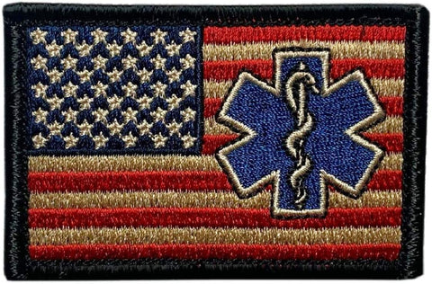 USA Flag Subdued EMT Medic EMS Paramedic Patch (3.0 X 2.0 -Iron on Sew on -MF15)