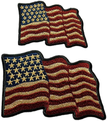Waving Distressed USA American Flag Patch [2PC Bundle- Iron on sew on - WF7,WF8]