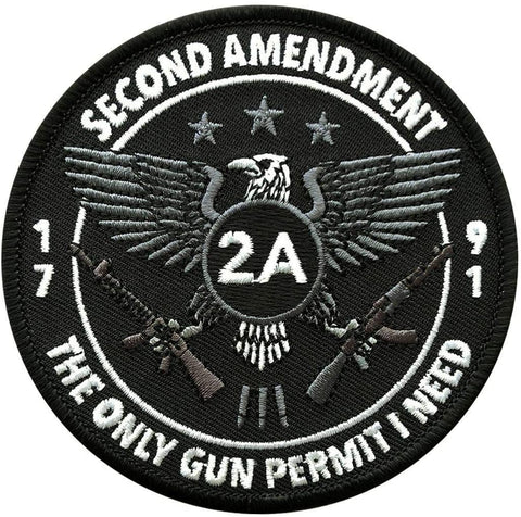 2nd Amendment 1791 USA Constitution Gun Permit Patch ["Hook Brand" Fastener-3.5 inch-MG5]