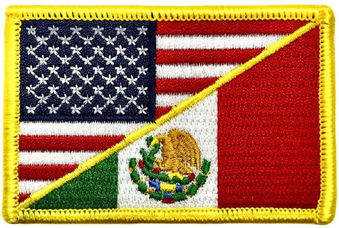 USA Flag Mexico Flag Patch [3.0 X 2.0 -“Hook Brand” Fastener - UM1]