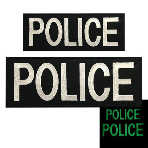 Police Front Back Panel Hook Patch [2PC Bundle 11.0 X 4.0-8.0 X 3.0 inch-Glow in The Dark]