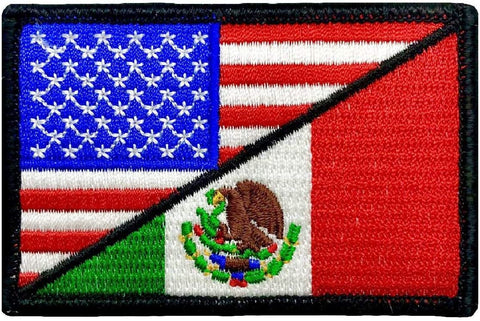 USA Flag Mexico Flag Patch [3.0 X 2.0 -“Hook Brand” Fastener - UM2]