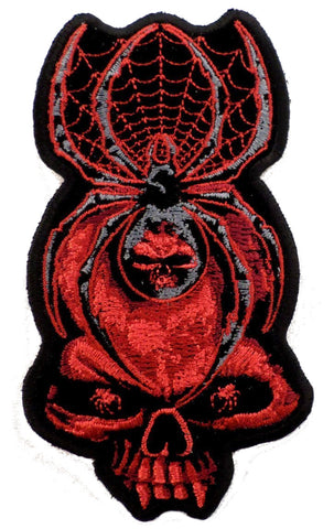 Spider Skull Embroidered Iron on sew on Biker Patch (5.0 X 2.5 -SS5)