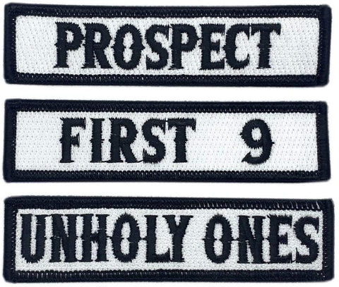 Officer Title Rank Prospect, Unholy Ones,First 9 MC Patches [3PC-Iron on Sew on]