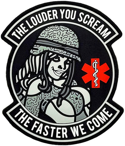 Louder You Scream Faster We Come Military Pinup Girl Medic Patch [“Hook Brand” Fastener -PVC Rubber]