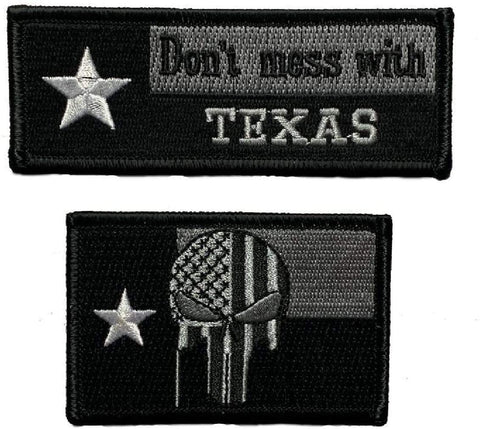 Texas Flag Skull Don't Mess with Texas Patch [2PC-“Hook Brand” Fastener -DT7-TX01]