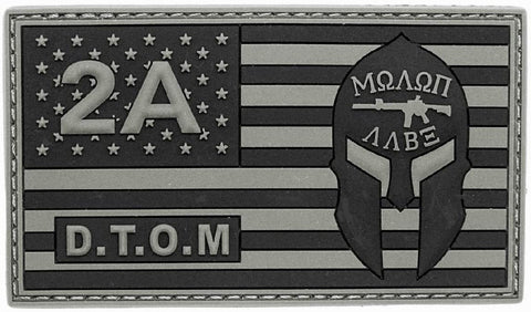 D.T.O.M USA Flag 2A 2nd Amendment Molon Labe Patch [3D-PVC Rubber-“Hook Brand” Fastener -DY5]
