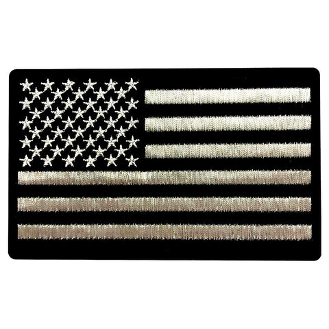 Shiny Silver Thread American Flag Patch (Iron On)