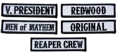 Officer Title Rank Vest Patches VP Reaper Crew MC Biker Club 5pc Patch Set