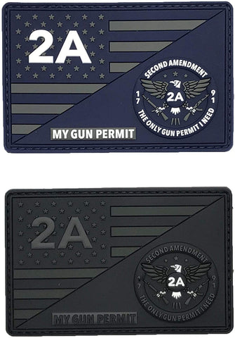 Gun Permit 2nd Amendment 2A 1791 USA Constitution Patch [Bundle-3D-PVC Rubber- “Hook Brand” Fastener-MG-9,10]
