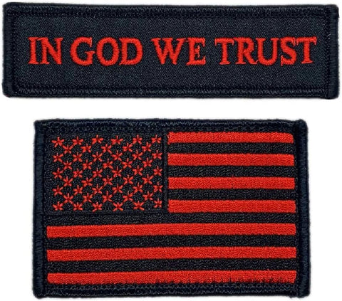 in God We Trust USA Flag Patch [2PC Bundle -“Hook Brand” Fastener -Red/Blk]