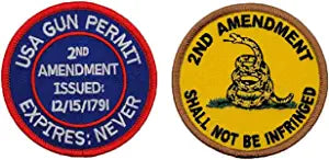 USA Gun Permit 2A Shall Not Be Infringed Gadsden Patch [2PC Bundle - Iron on Sew on - 3.0 X 3.0]