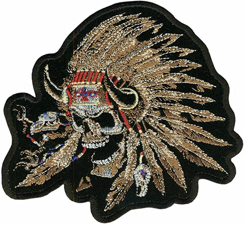 Native American Indian Warrior Skull Jacket Vest Back Patch [12.0 X 10.75 inch -Iron on sew on -P45]
