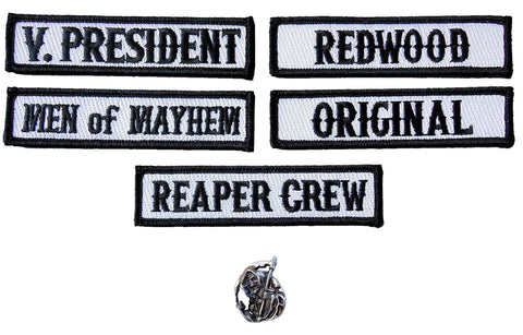 Officer Title Rank Vest Patches VP Reaper Crew MC Biker Club 6pc Patch Set w/ Reaper Pin