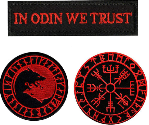 in Odin We Trust Wolf Viking Vegvisir Patch [3PC Bundle-IRON ON SEW ON]