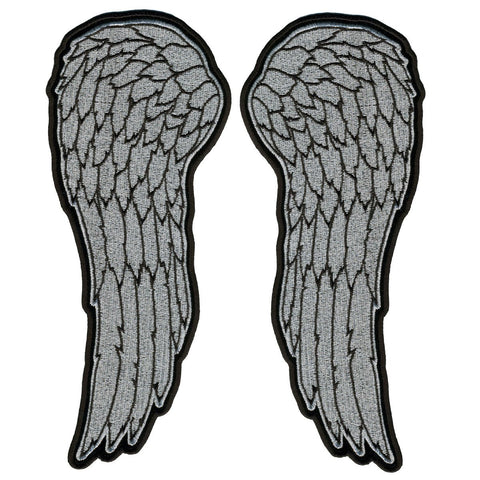 Angel Wings Metallic Silver High Thread Patch [IRON ON SEW ON -5.0 INCH]