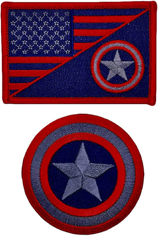 Subdued USA Flag Captain America Shield Patch [2PC Bundle - Iron on Sew on -MC1]