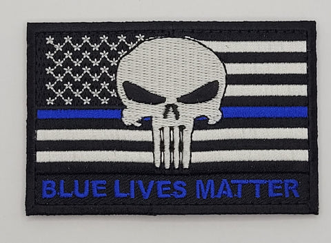 Tactical Skull Thin Blue Lives Matter Patch(Embroidered Iron On)