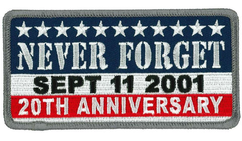 9-11 Never Forget 20th Anniversary Memorial Patch [4.5 X 2.25 inch - Iron on Sew on - P11]