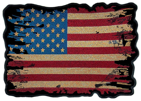 Distressed American USA Flag Jacket Vest Back Patch [10.0 X 7.0 inch - Iron on Sew on -FD7]