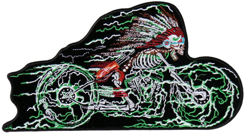 Skeleton Cycle Indian Embroidered Biker Patch [Iron on Sew on -5.0 X 3.0 -PC15]