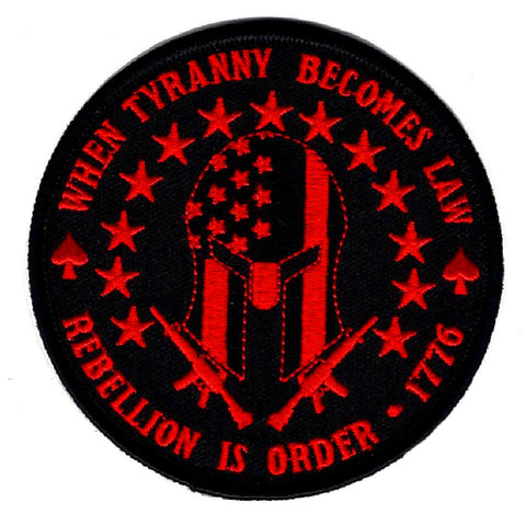 USA FLAG SPARTAN 1776 TYRANNY BECOMES LAW PATCH [3.5 INCH - HOOK FASTENER -P13]