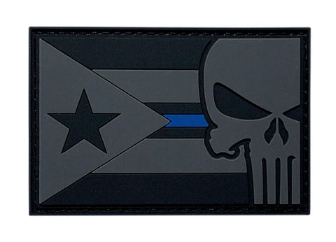 Puerto Rico Flag Punisher Thin Blue Line Police Patch [3D-PVC Rubber-3.0 X 2.0 inch -P8]