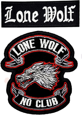 Lone Wolf No Club Embroidered Patch [2PC Bundle - Iron on Sew on ]