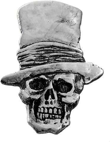 Skull with Top Hat Biker Pin - Hand Carved Pewter Motorcycle Vest Jacket Lapel Pin