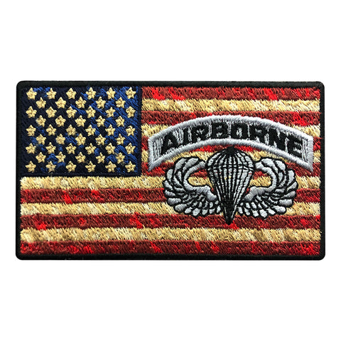 Vintage Looking American Flag Airborne Jump Wings Paratrooper Patch (Iron On)