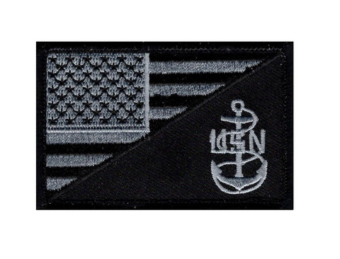 American Flag / Navy Anchor Patch (Embroidered Hook) (Black/Grey)