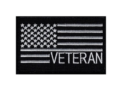American Flag Veteran Patch (Embroidered Hook) Black