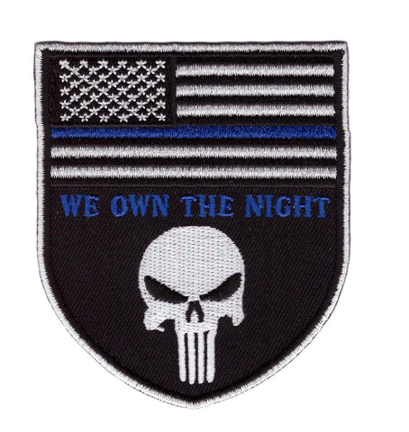We Own the Night Thin Blue Line Punisher Shield Patch (Embroidered Hook)