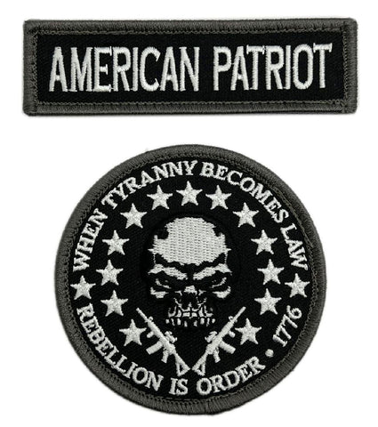 American Patriot 1776 Skull Freedom Patch [2PC Bundle - Hook Fastener Backing - AP1,2]
