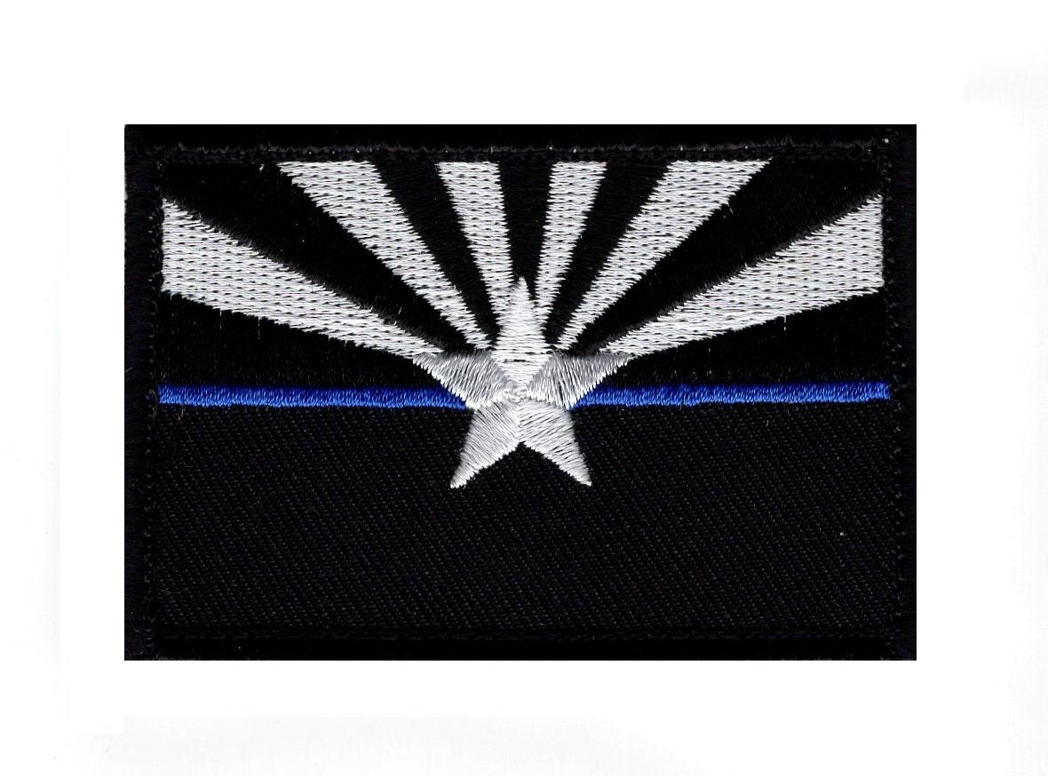 Thin Blue Line Motorcycle Police American Flag Patch (Embroidered Hook