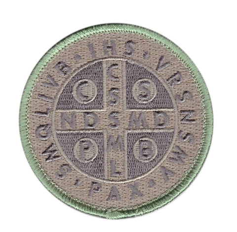 St. Benedict Cross Medal Patch (Embroidered Hook) (Green/Tan)