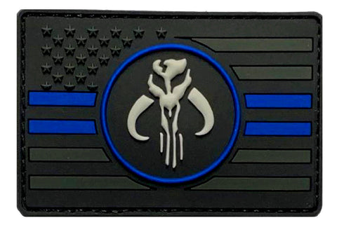 USA Flag Blue Line Mandalorian Bounty Hunter Boba Fett Patch (3D-PVC Rubber -MBF6)