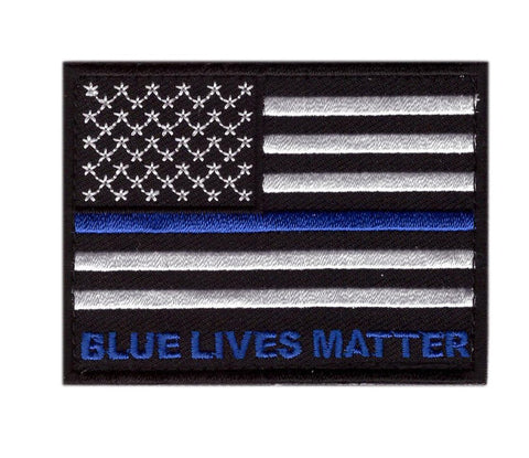 Thin Blue Line Blue Lives Matter US Flag Police Patch (Iron On)