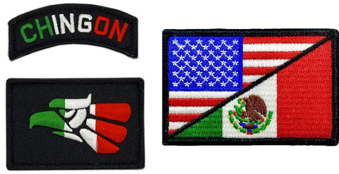 Miltacusa Chingon Eagle Mexico USA Flag Patch [3PC Bundle - Hook Fastener Backing - UM2-UM3]