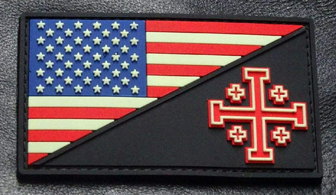 USA Flag Jerusalem Cross Crusader Patch (Glow Dark 3D-PVC Rubber)