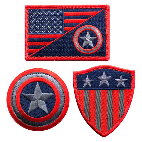 Captain America Stars Stripes Shield 3pc Patch Set
