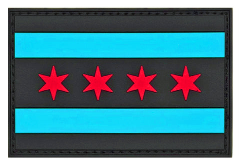 Chicago City Flag Patch [3.0 x 2.0 - PVC Rubber -“Hook Brand” Fastener -CH15]