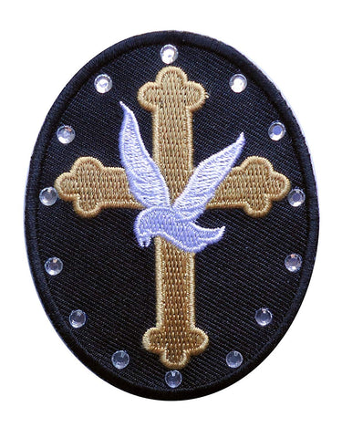 Studded Christian Dove On A Cross Patch