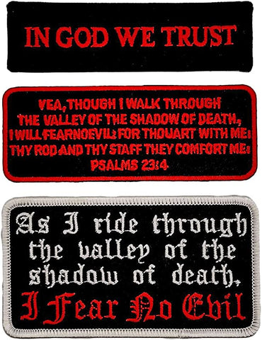 In God We Trust Fear No Evil Psalms 23:4 Patch [3PC Bundle - Iron on Sew on ]