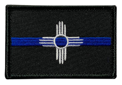 New Mexico State Flag Thin Blue Line Patch (Iron on Sew on - 3.0 X 2.0 NM1)