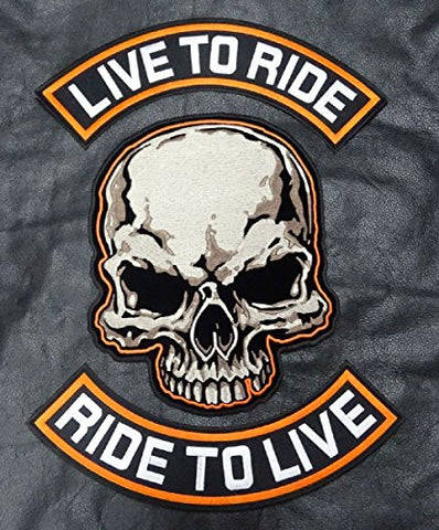 Live to Ride Ride to Live Top Bottom Rocker Skull Face 3PC Back Patch Jacket Vest Biker Patch