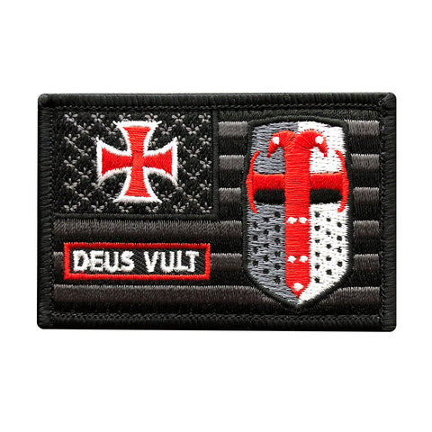 Deus Vult Templar Cross Knight Helmet / American Flag Patch