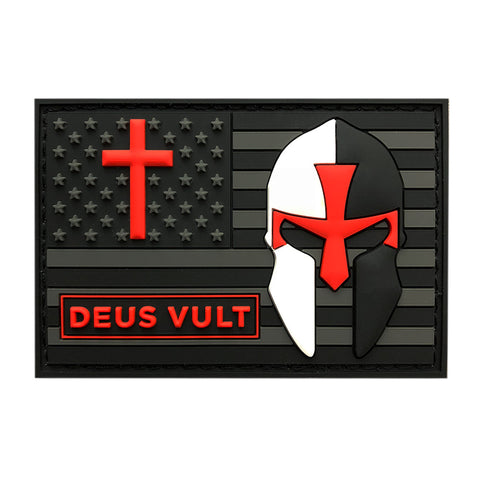Deus Vult Cross Helmet / American Flag Patch PVC