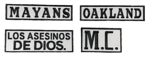 Outlaw Biker Club MC Mayans Embroidered Biker Patch (4pc-Iron On Sew on) Blk/Wht