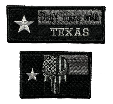 Texas Flag Punisher Don't Mess with Texas Patch [2PC-Iron on Sew on - 4.0 X 1.5 -DT7-TX01]